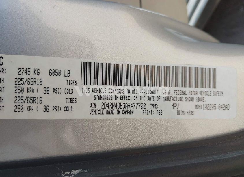 Photo 9 of 2010 Dodge Grand CARAVAN SE (VIN 2D4RN4DE3AR477702)