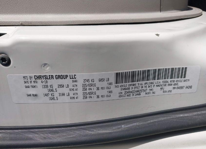 Photo 9 of 2010 Dodge Grand CARAVAN SE (VIN 2D4RN4DE4AR297547)