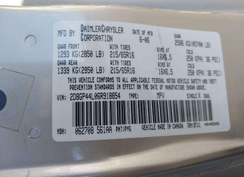 Photo 9 of 2006 Dodge Grand CARAVAN SXT (VIN 2D8GP44L06R918854)