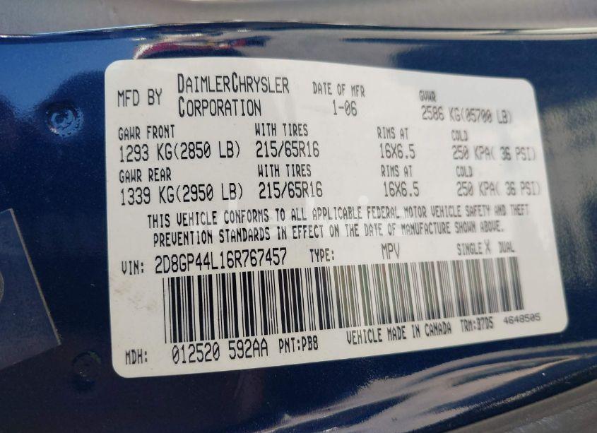 Photo 9 of 2006 Dodge Grand CARAVAN SXT (VIN 2D8GP44L16R767457)