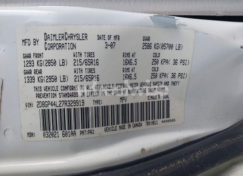 Photo 9 of 2007 Dodge Grand CARAVAN SXT (VIN 2D8GP44L27R329919)
