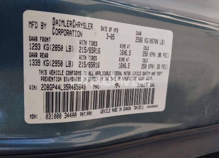 Photo 9 of 2005 Dodge Grand CARAVAN SXT (VIN 2D8GP44L35R465649)