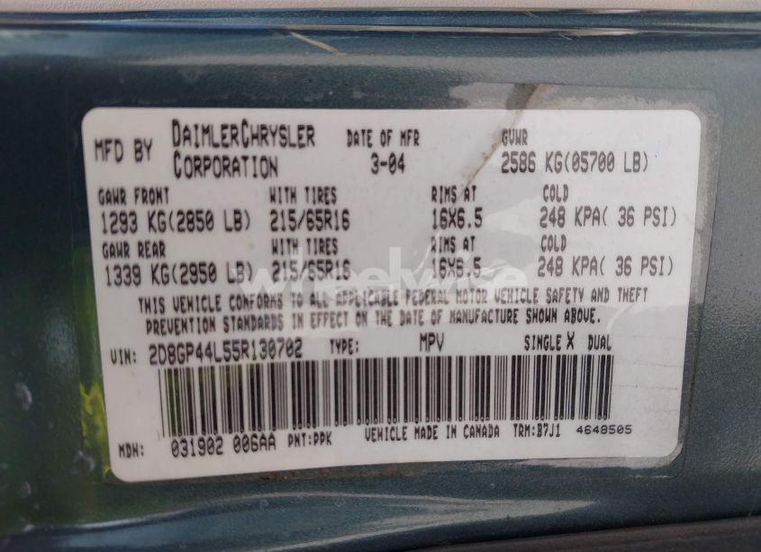 Photo 9 of 2005 Dodge Grand CARAVAN SXT (VIN 2D8GP44L55R130702)
