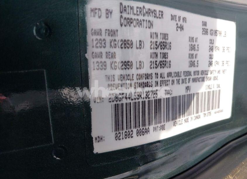 Photo 9 of 2005 Dodge Grand CARAVAN SXT (VIN 2D8GP44L55R132725)