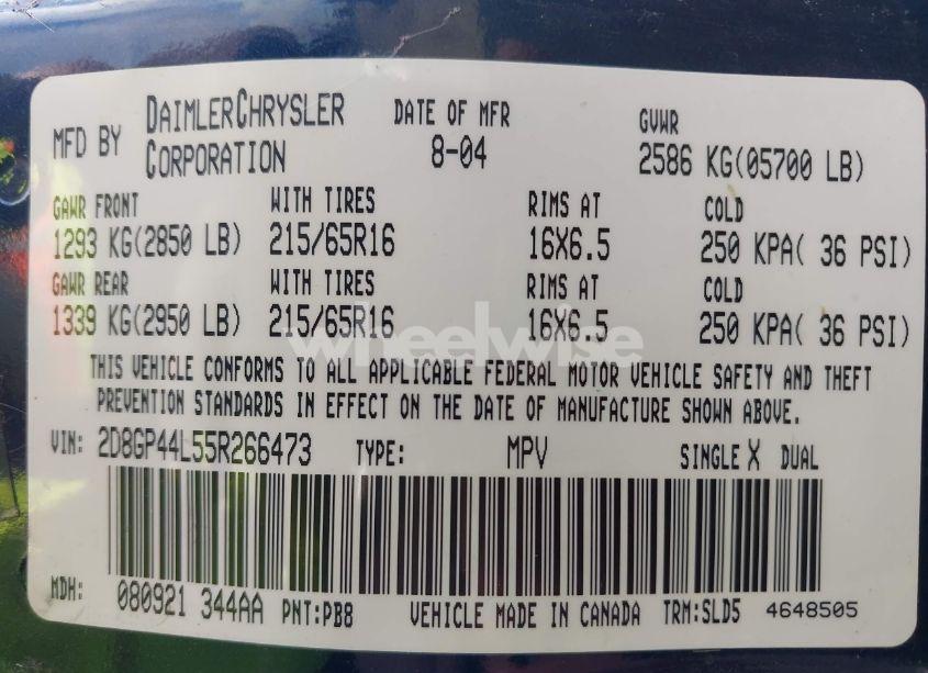 Photo 9 of 2005 Dodge Grand CARAVAN SXT (VIN 2D8GP44L55R266473)