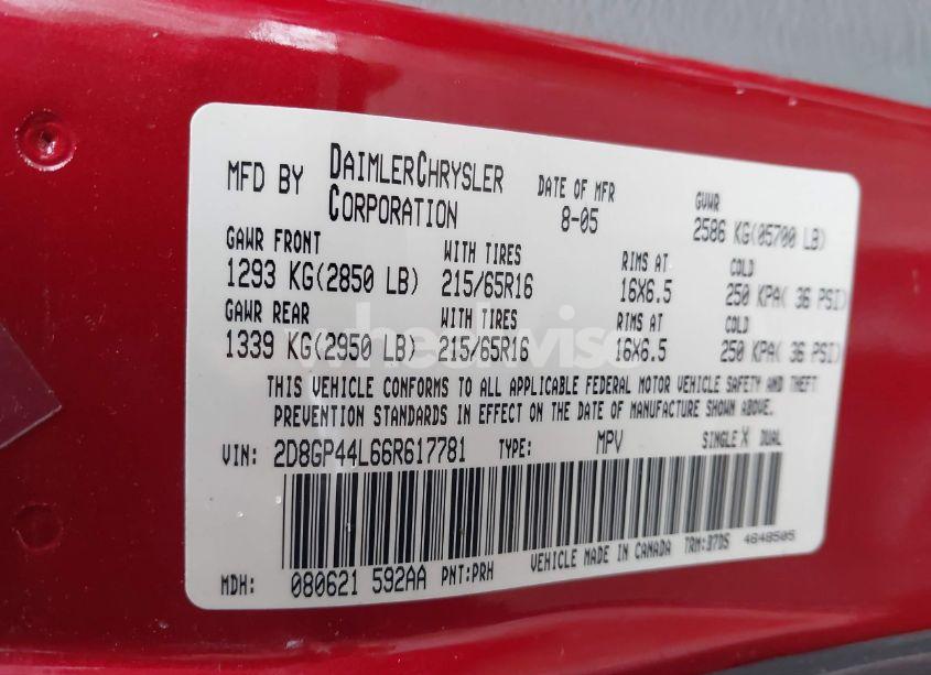 Photo 9 of 2006 Dodge Grand CARAVAN SXT (VIN 2D8GP44L66R617781)