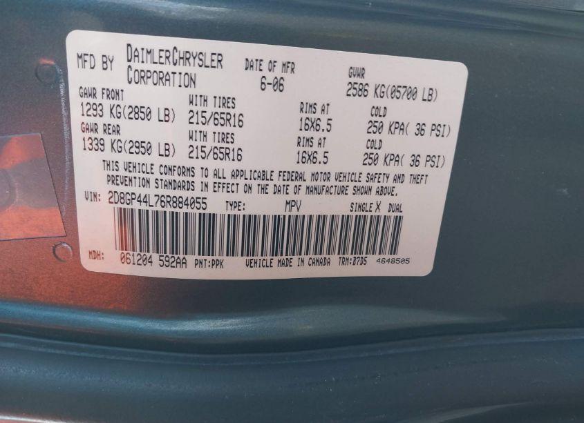 Photo 9 of 2006 Dodge Grand CARAVAN SXT (VIN 2D8GP44L76R884055)