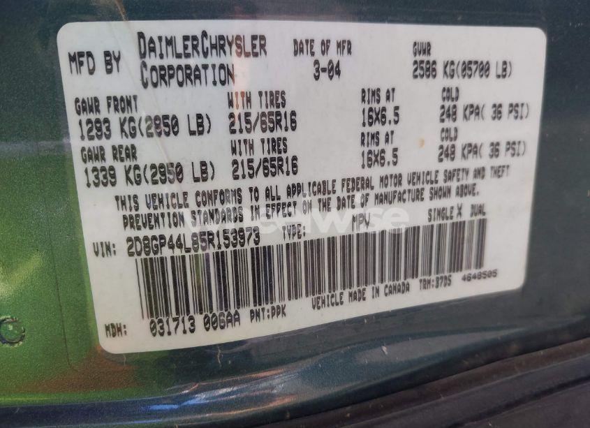 Photo 9 of 2005 Dodge Grand CARAVAN SXT (VIN 2D8GP44L85R153973)