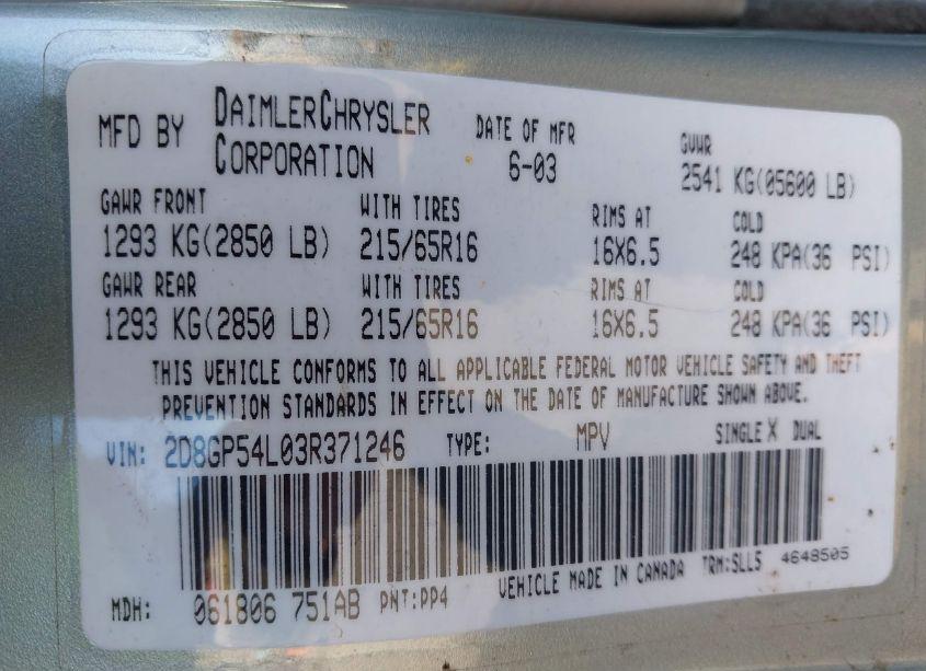 Photo 9 of 2003 Dodge Grand CARAVAN ES (VIN 2D8GP54L03R371246)