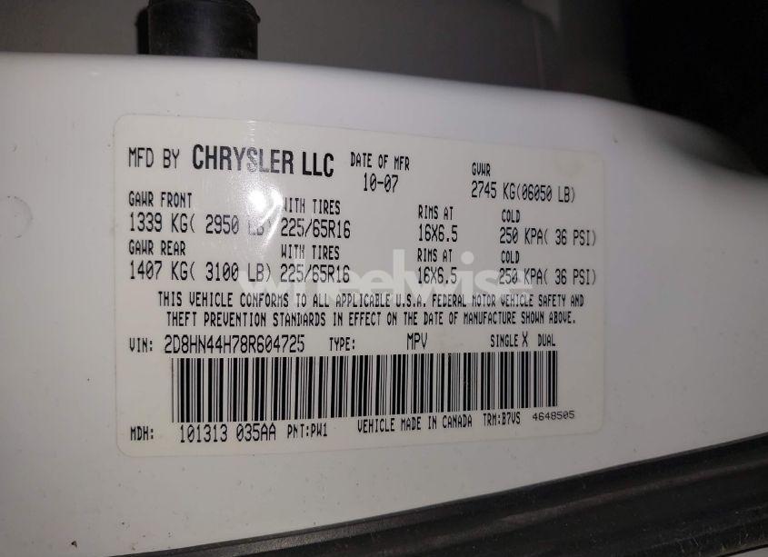 Photo 9 of 2008 Dodge Grand CARAVAN SE (VIN 2D8HN44H78R604725)