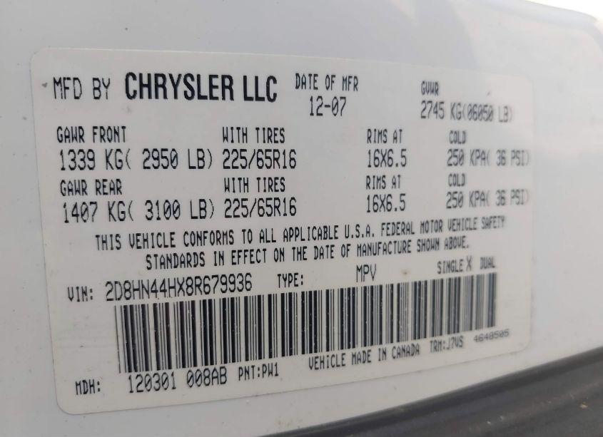 Photo 9 of 2008 Dodge Grand CARAVAN SE (VIN 2D8HN44HX8R679936)