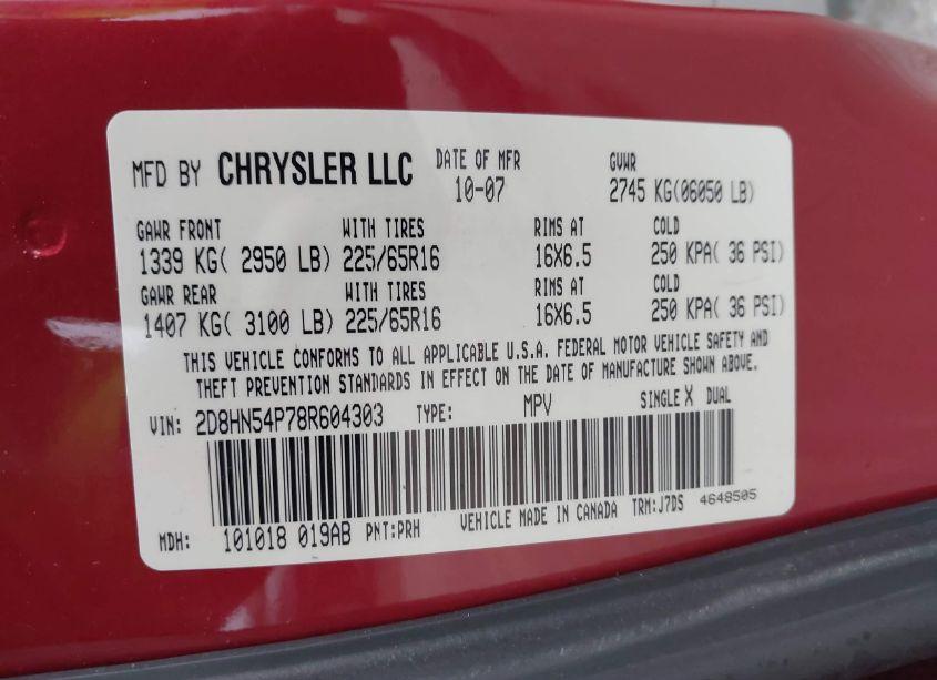 Photo 9 of 2008 Dodge Grand CARAVAN SXT (VIN 2D8HN54P78R604303)