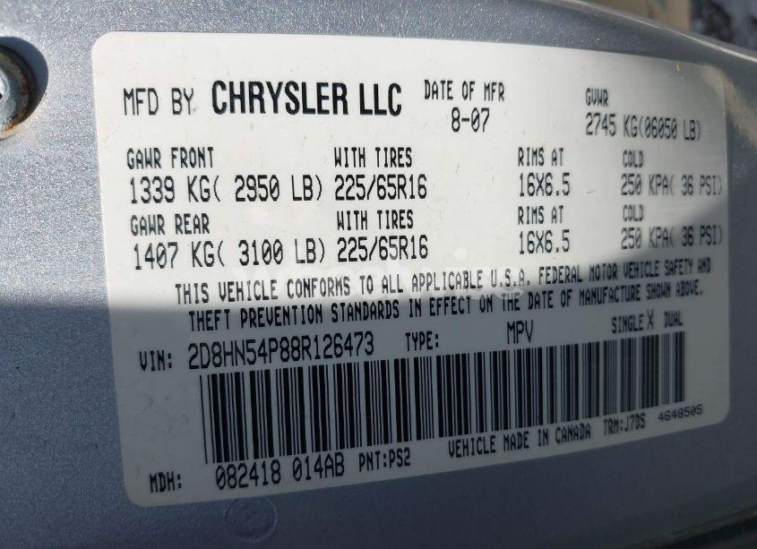 Photo 9 of 2008 Dodge Grand CARAVAN SXT (VIN 2D8HN54P88R126473)