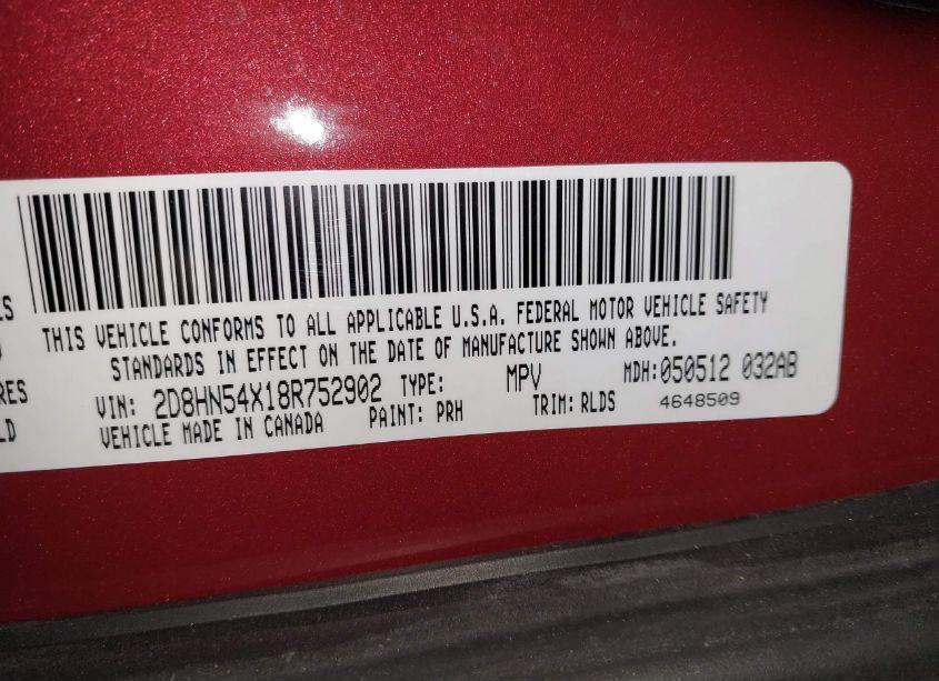 Photo 9 of 2008 Dodge Grand CARAVAN SXT (VIN 2D8HN54X18R752902)