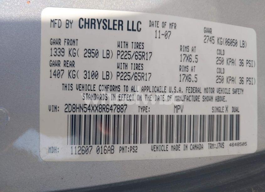 Photo 9 of 2008 Dodge Grand CARAVAN SXT (VIN 2D8HN54XX8R647887)