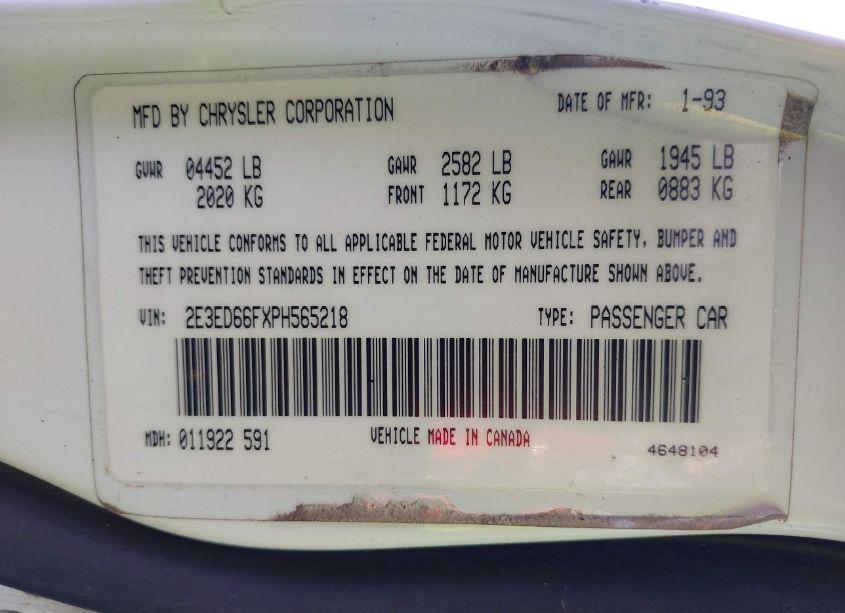 Photo 9 of 1993 Eagle Vision TSI (VIN 2E3ED66FXPH565218)