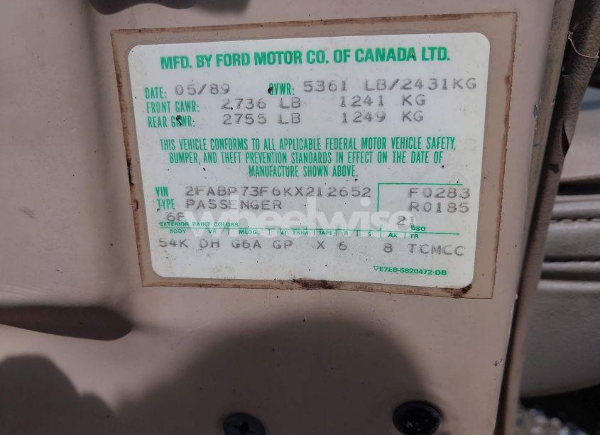 Photo 9 of 1989 Ford Crown VICTORIA (VIN 2FABP73F6KX212652)