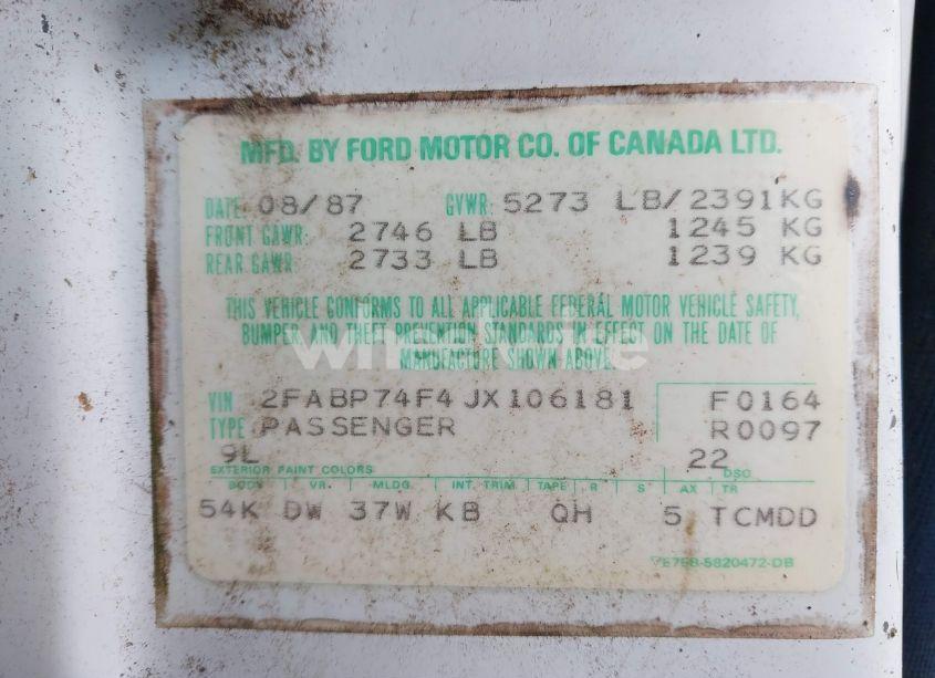 Photo 9 of 1988 Ford Crown VICTORIA LX (VIN 2FABP74F4JX106181)