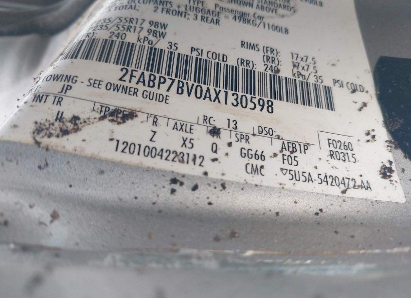 Photo 9 of 2010 Ford Crown VICTORIA POLICE/POLICE INTERCEPTOR (VIN 2FABP7BV0AX130598)