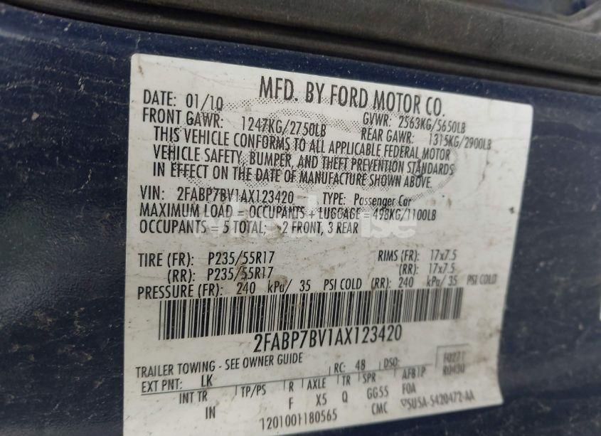 Photo 9 of 2010 Ford Crown VICTORIA POLICE/POLICE INTERCEPTOR (VIN 2FABP7BV1AX123420)