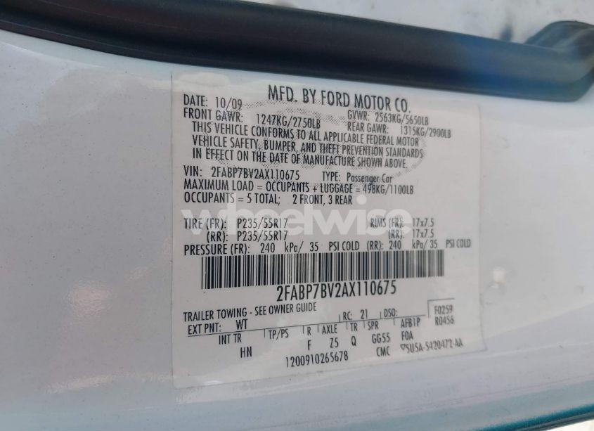 Photo 9 of 2010 Ford Crown VICTORIA POLICE/POLICE INTERCEPTOR (VIN 2FABP7BV2AX110675)