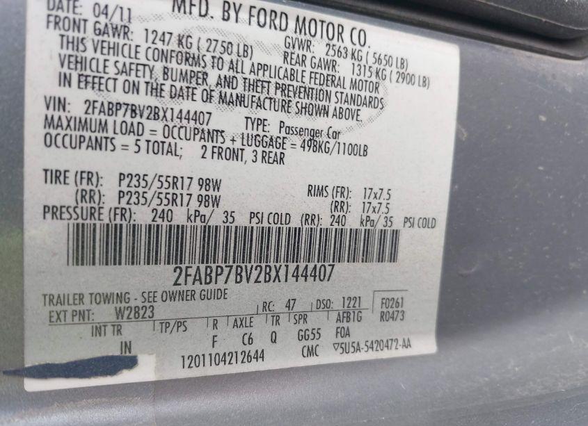 Photo 9 of 2011 Ford Crown VICTORIA POLICE INTERCEPTOR (VIN 2FABP7BV2BX144407)