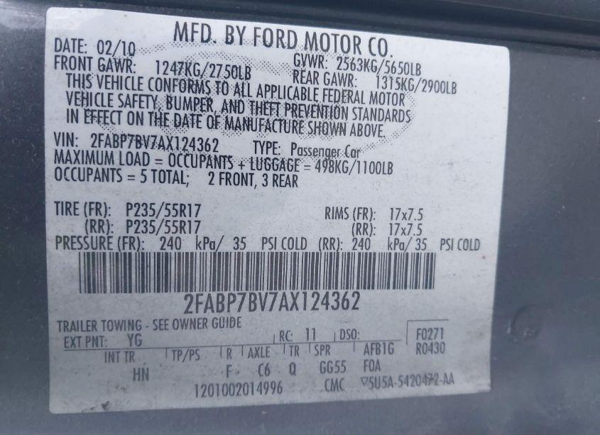 Photo 9 of 2010 Ford Crown VICTORIA POLICE/POLICE INTERCEPTOR (VIN 2FABP7BV7AX124362)