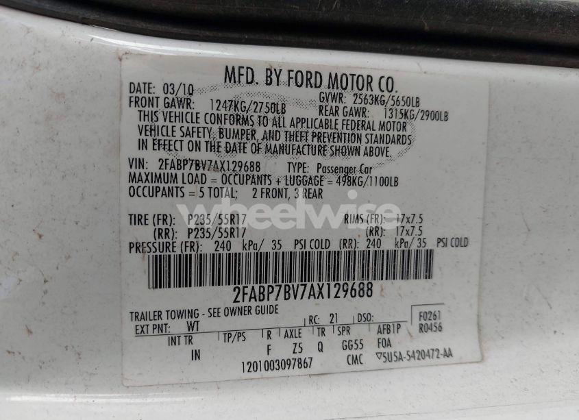 Photo 9 of 2010 Ford Crown VICTORIA POLICE/POLICE INTERCEPTOR (VIN 2FABP7BV7AX129688)