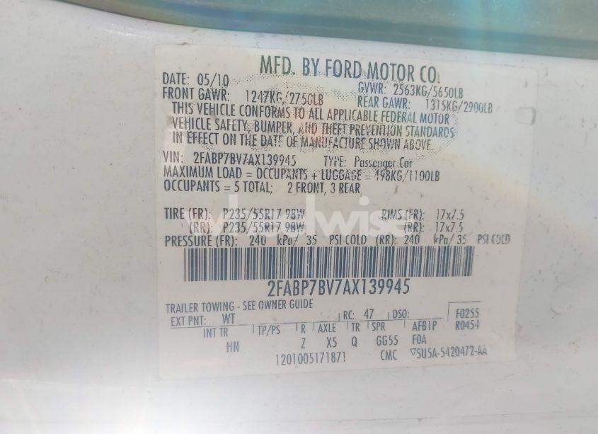 Photo 9 of 2010 Ford Crown VICTORIA POLICE/POLICE INTERCEPTOR (VIN 2FABP7BV7AX139945)