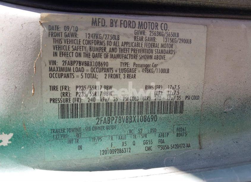 Photo 9 of 2011 Ford Crown VICTORIA POLICE INTERCEPTOR (VIN 2FABP7BV8BX108690)