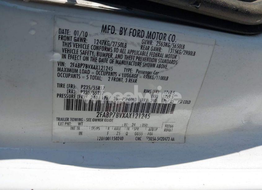 Photo 9 of 2010 Ford Crown VICTORIA POLICE/POLICE INTERCEPTOR (VIN 2FABP7BVXAX121245)