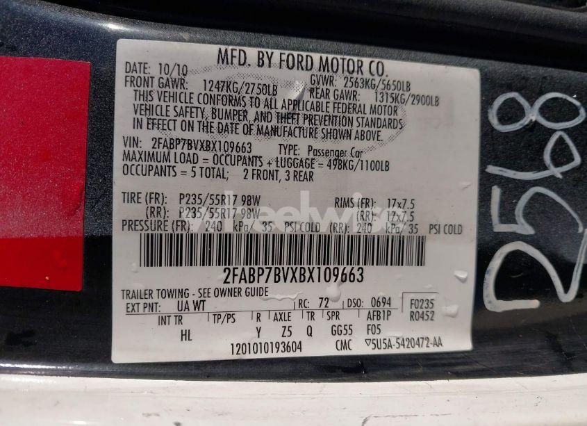 Photo 9 of 2011 Ford Crown VICTORIA POLICE INTERCEPTOR (VIN 2FABP7BVXBX109663)