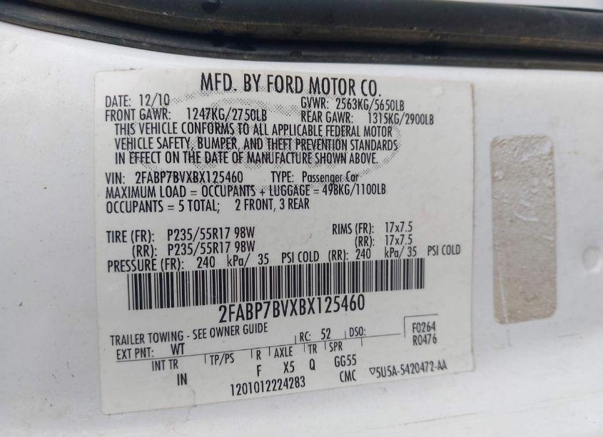 Photo 9 of 2011 Ford Crown VICTORIA POLICE INTERCEPTOR (VIN 2FABP7BVXBX125460)