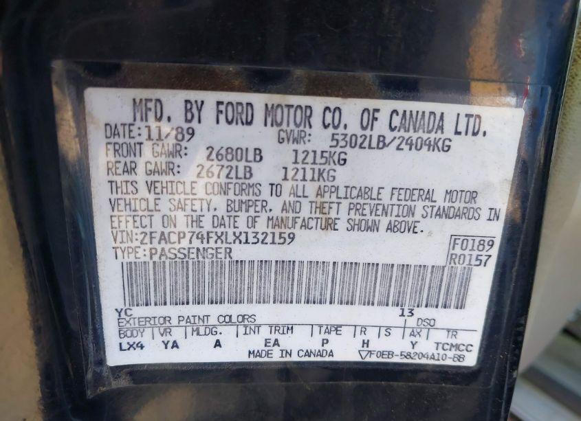 Photo 9 of 1990 Ford Crown VICTORIA LX (VIN 2FACP74FXLX132159)