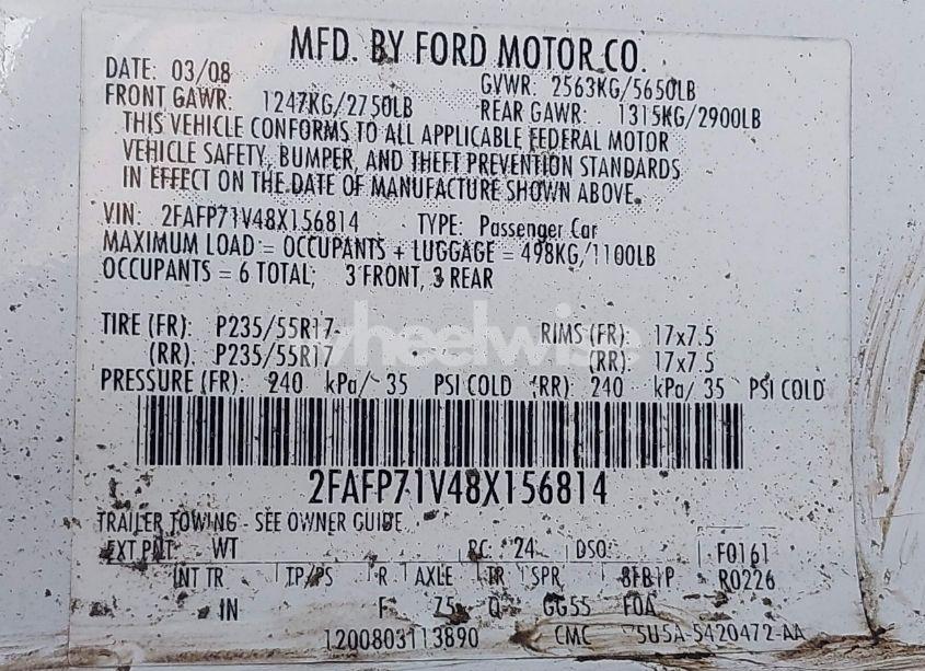 Photo 9 of 2008 Ford Crown VICTORIA POLICE/POLICE INTERCEPTOR (VIN 2FAFP71V48X156814)