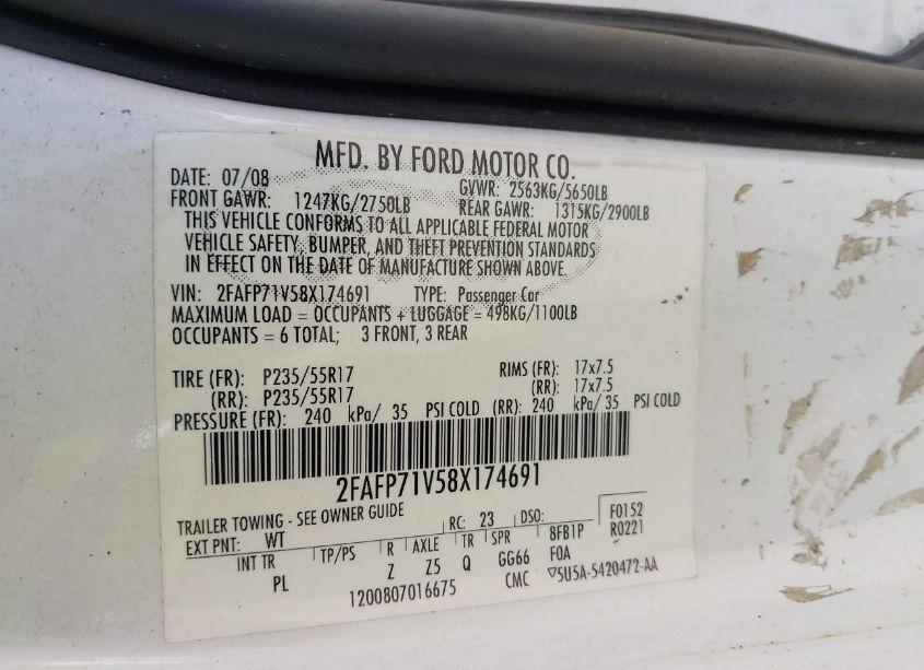 Photo 9 of 2008 Ford Crown VICTORIA POLICE/POLICE INTERCEPTOR (VIN 2FAFP71V58X174691)