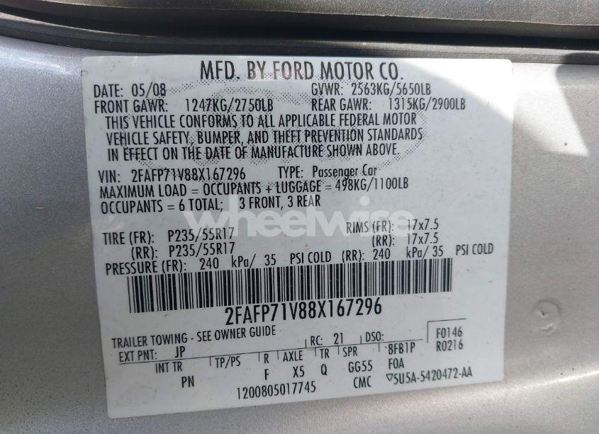 Photo 9 of 2008 Ford Crown VICTORIA POLICE/POLICE INTERCEPTOR (VIN 2FAFP71V88X167296)