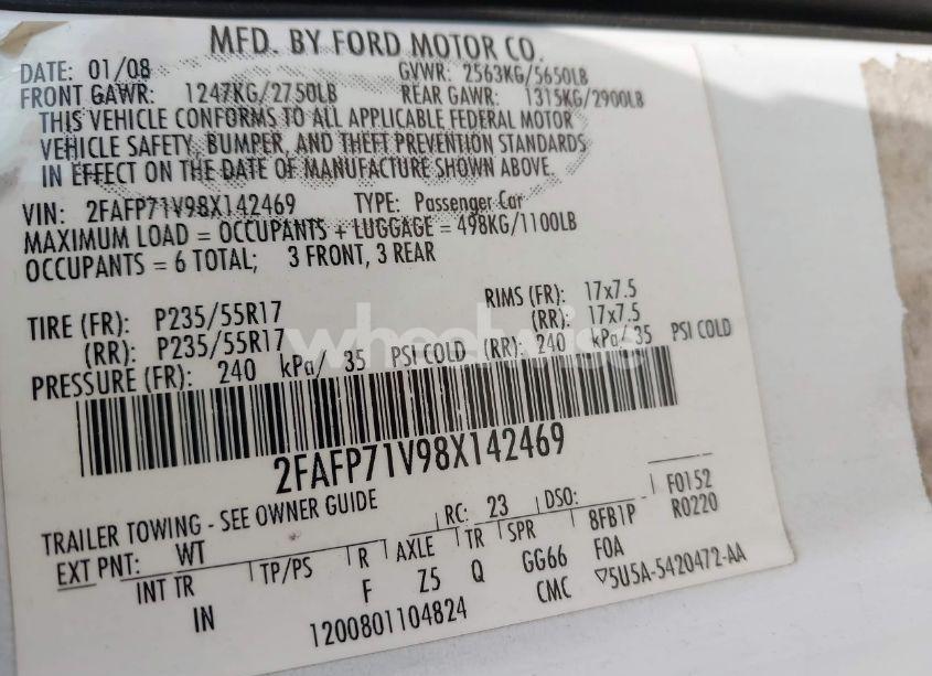 Photo 9 of 2008 Ford Crown VICTORIA POLICE/POLICE INTERCEPTOR (VIN 2FAFP71V98X142469)