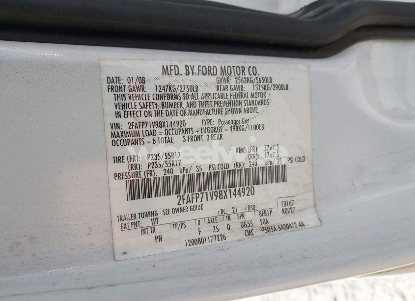 Photo 9 of 2008 Ford Crown VICTORIA POLICE/POLICE INTERCEPTOR (VIN 2FAFP71V98X144920)