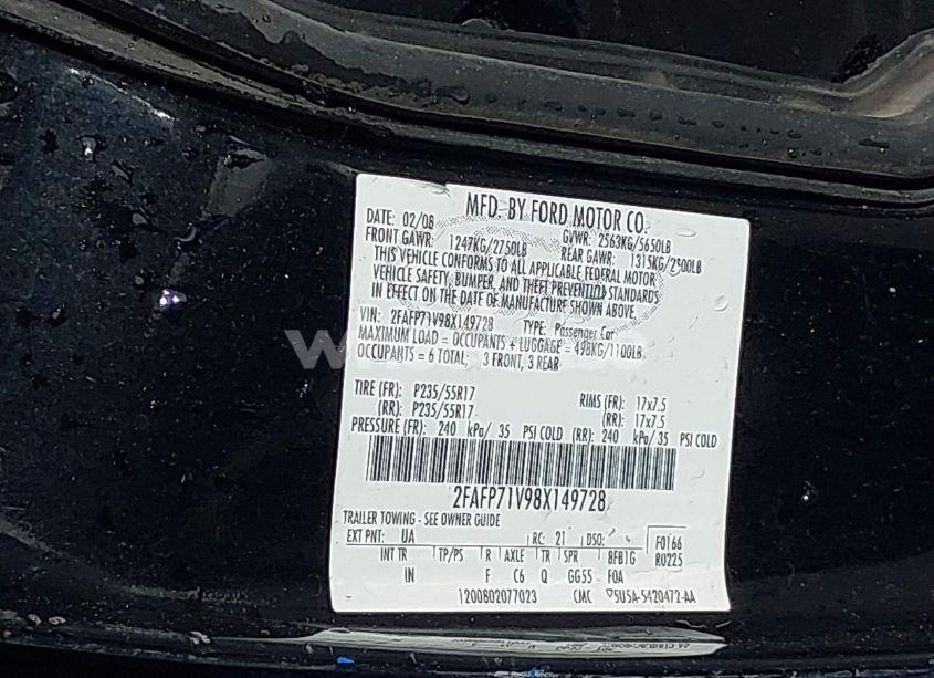 Photo 9 of 2008 Ford Crown VICTORIA POLICE/POLICE INTERCEPTOR (VIN 2FAFP71V98X149728)