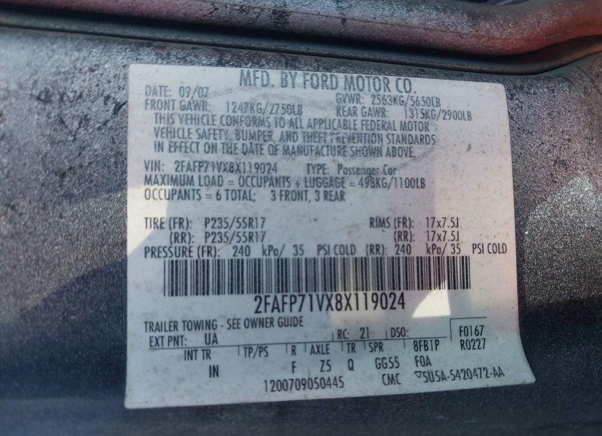 Photo 9 of 2008 Ford Crown VICTORIA POLICE/POLICE INTERCEPTOR (VIN 2FAFP71VX8X119024)