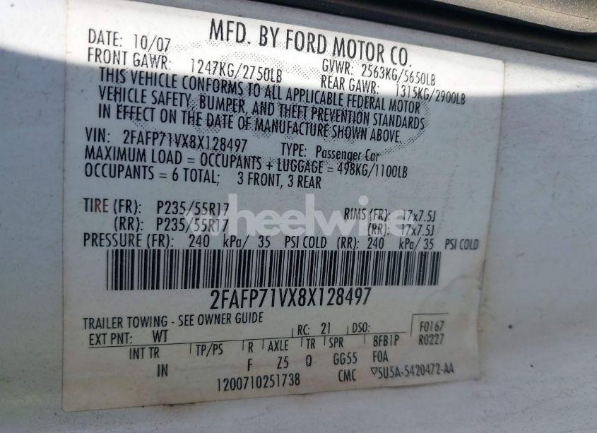 Photo 9 of 2008 Ford Crown VICTORIA POLICE/POLICE INTERCEPTOR (VIN 2FAFP71VX8X128497)