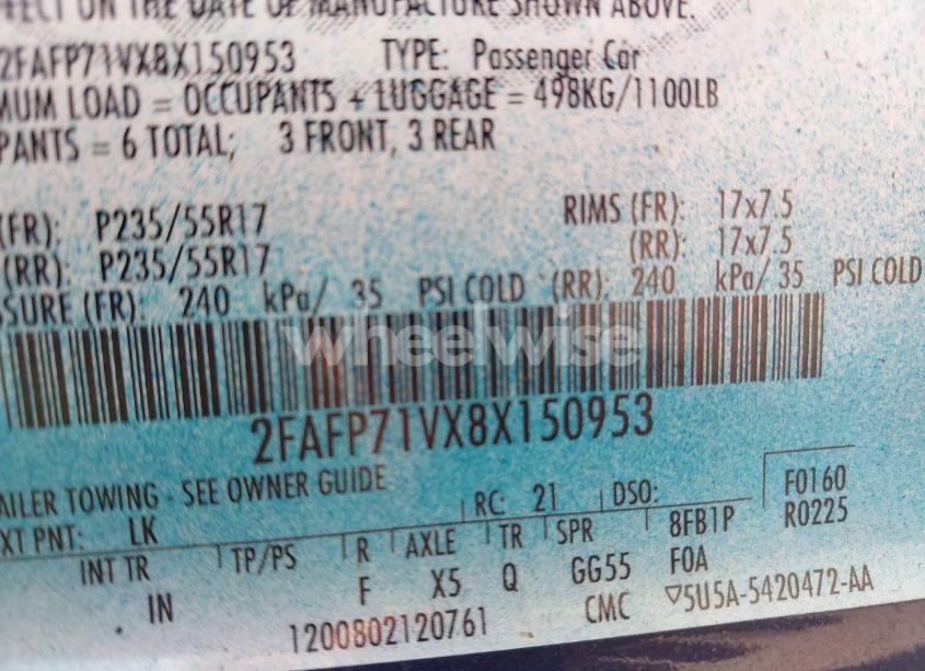 Photo 9 of 2008 Ford Crown VICTORIA POLICE/POLICE INTERCEPTOR (VIN 2FAFP71VX8X150953)