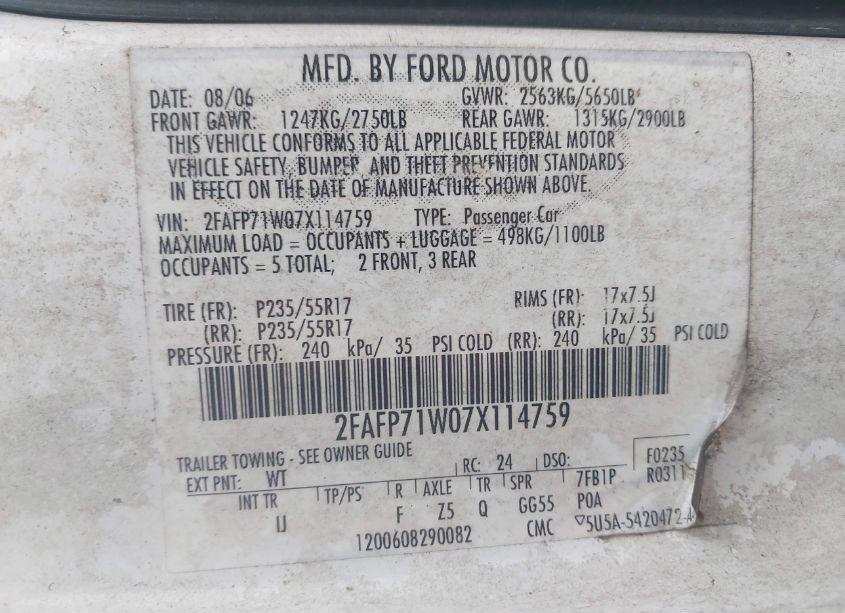 Photo 9 of 2007 Ford Crown VICTORIA POLICE/POLICE INTERCEPTOR (VIN 2FAFP71W07X114759)