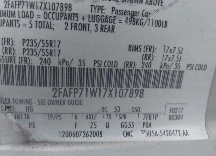 Photo 9 of 2007 Ford Crown VICTORIA POLICE/POLICE INTERCEPTOR (VIN 2FAFP71W17X107898)