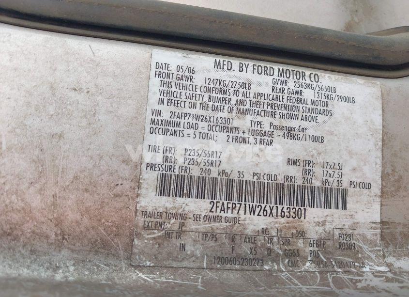 Photo 9 of 2006 Ford Crown VICTORIA POLICE/POLICE INTERCEPTOR (VIN 2FAFP71W26X163301)