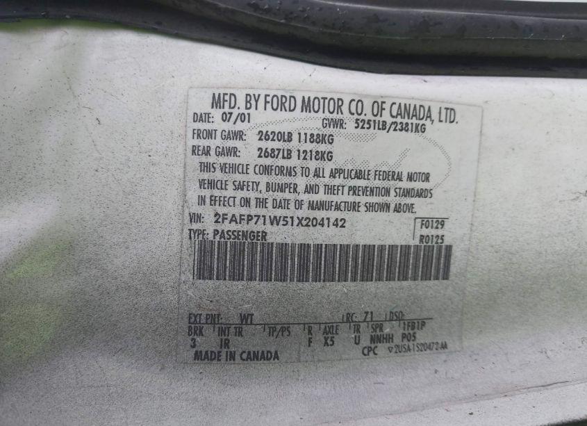 Photo 9 of 2001 Ford Crown VICTORIA POLICE INTERCEPTOR (VIN 2FAFP71W51X204142)