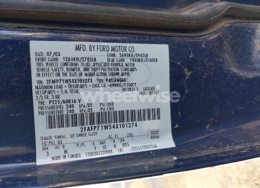 Photo 9 of 2004 Ford Crown VICTORIA POLICE (VIN 2FAFP71W54X101274)