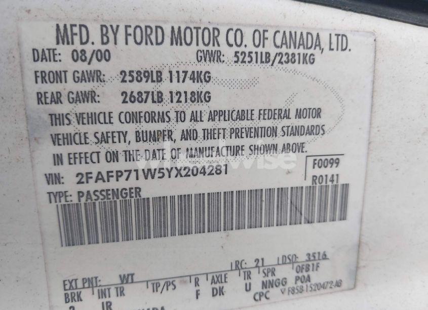 Photo 9 of 2000 Ford Crown VICTORIA POLICE INTERCEPTOR (VIN 2FAFP71W5YX204281)