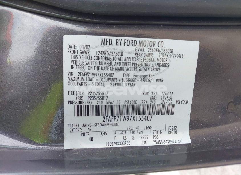 Photo 9 of 2007 Ford Crown VICTORIA POLICE/POLICE INTERCEPTOR (VIN 2FAFP71W97X155407)